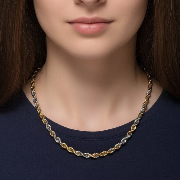 Jewelry - Rope Chain Necklace (20-22 Inches) in ION Plated YG and Stainless Steel